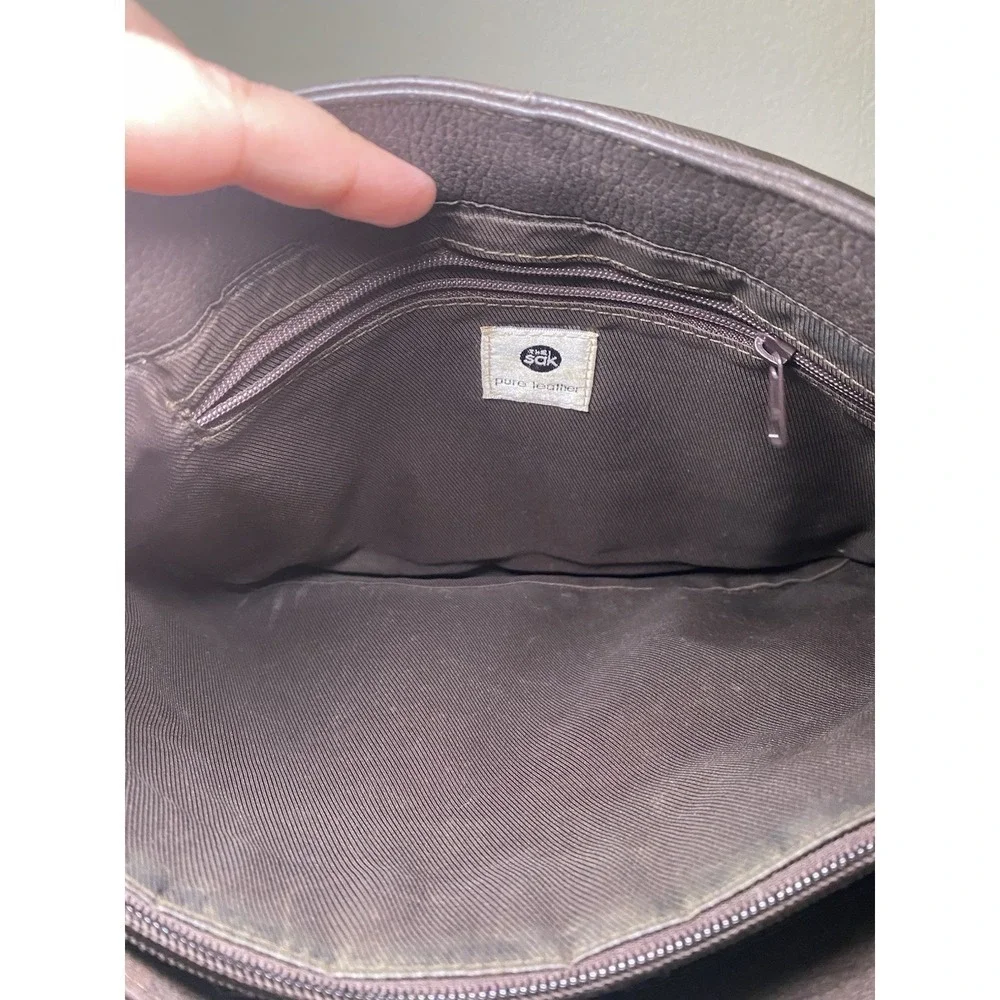 The Sak Crossbody Bag Brown Leather Satchel Flap Inside Pockets Divider Used